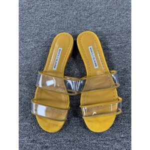 Manolo Blahnik Sandals Womens 7 Yellow Clear PVC Slide Flat Strappy Italy